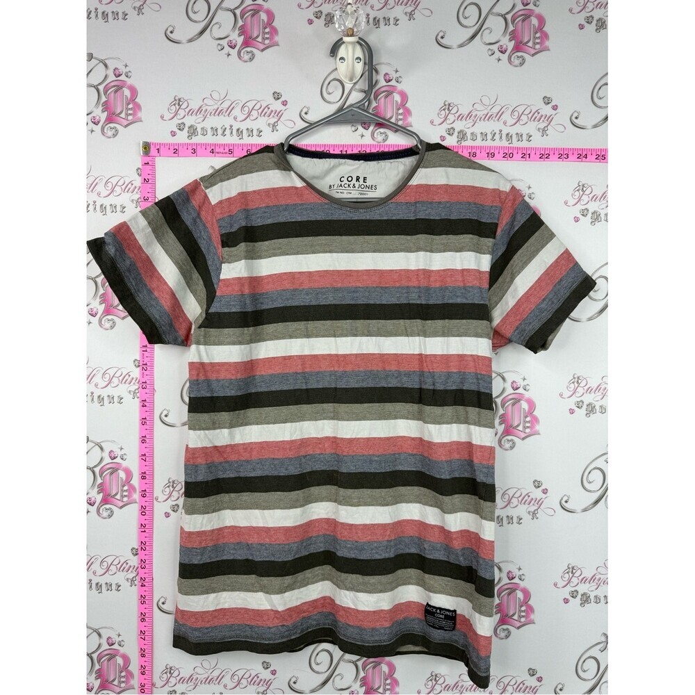 Jack and Jones Core Striped Short Sleeve Tee in red, White, Gray, Green